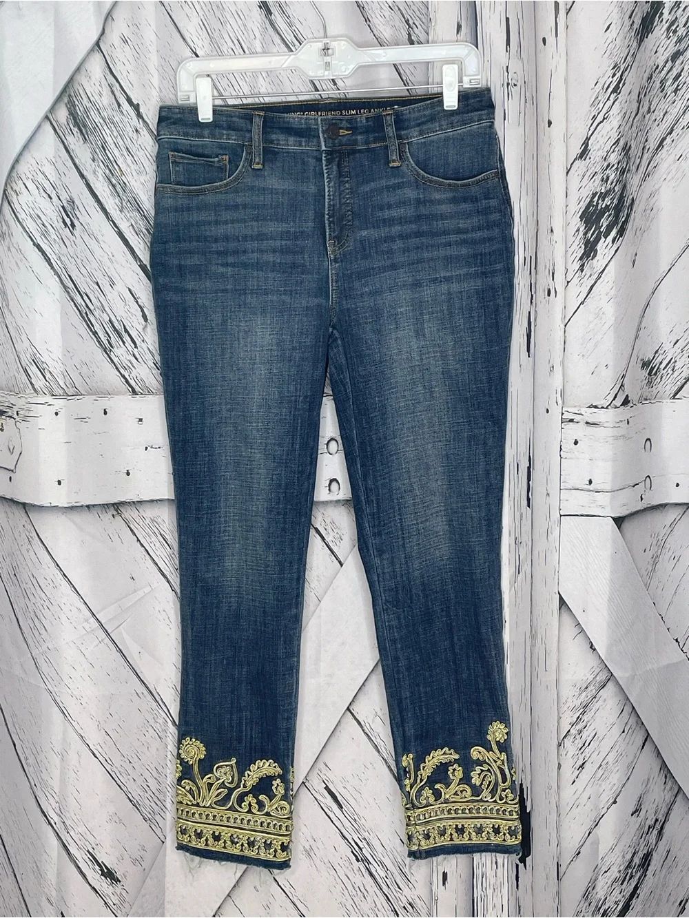 Chico’s embellished jeans gold brocade size 4R Chico’s 0